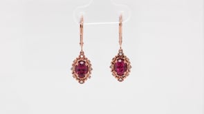 Impulse Collection Genuine Oval Garnet Fashion Earrings with 1/6 ct. tw. White & Mocha Diamond Filigree Inspired front view