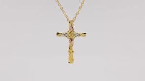 Black Hills Gold Carved Cross Pendant in 10K Yellow Gold close-up detail
