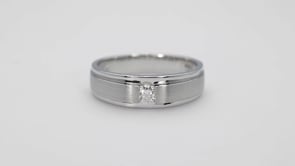 Canadian Rocks Men's 1/5 ct. tw. Round Brilliant Diamond Solitaire Wedding Band with Brushed Center in 10K White side profile