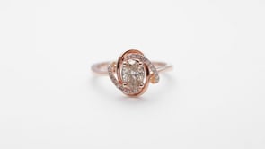 Mocha Lux 9/10 ct. tw. Oval Mocha Ring with White Diamond Swirl Halo in 14K Pink Gold close-up detail