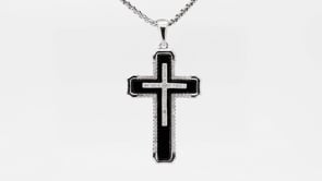 1/4 ct. tw. Diamond and Onyx Cross Pendant in Sterling Silver front view