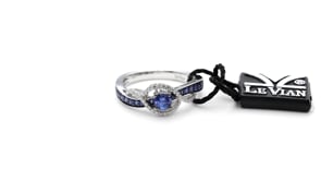 Le Vian Blueberry Sapphire & 1/8 ct. tw. Vanilla Diamond Halo Twist Ring in 14K Vanilla Gold front view