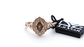 Le Vian Oval Chocolate Quartz & 1/5 ct. tw. Nude Diamond Halo Ring in 14K Strawberry Gold front view