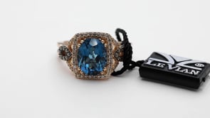 Le Vian Chocolatier Oval Deep Sea Blue Topaz & 1/3 ct. tw. Chocolate & Vanilla Diamond Halo Ring in 14K Strawberry front view