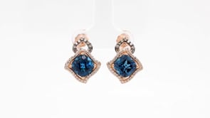 Le Vian Chocolatier Cushion Deep Sea Blue Topaz & 1/2 ct. tw. Chocolate & Vanilla Diamond Drop Earings in 14K front view