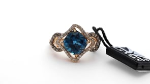 Le Vian Chocolatier Cushion Deep Sea Blue Topaz & 3/8 ct. tw. Chocolate & Vanilla Diamond Halo Ring in 14K front view