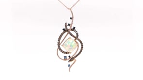 Le Vian Neopolitan Opal & 1 ct. tw. Blueberry, Chocolate & Vanilla Diamond Twist Pendant in 14K Strawberry Gold front view