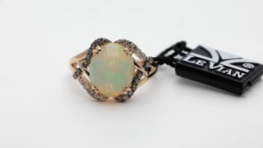 Le Vian Chocolatier Oval Neopolitan Opal & 1/4 ct. tw. Vanilla & Chocolate Diamond Ring in 14K Strawberry Gold front view