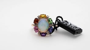 Le Vian Rainbow Oval Neopolitan Opal, 1/6 ct. tw. Nude Diamond, & Multi Gemstone Halo Ring in 14K Strawberry Gold front view