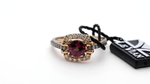 Le Vian Chocolatier Raspberry Rhodolite Garnet & 1/3 ct. tw. Chocolate & Vanilla Diamond Ring in 14K Strawberry front view
