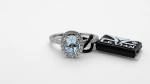 Le Vian Oval Sea Blue Aquamarine & 1/3 ct. tw. Vanilla Diamond Halo Ring in 14K Vanilla Gold full view
