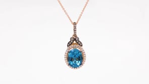 Le Vian Chocolatier Oval Deep Sea Blue Topaz & 1/5 ct. tw. Chocolate & Vanilla Diamond Halo Pendant in 14K front view