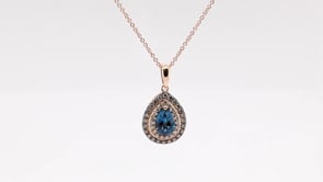 Le Vian Chocolatier Pear Deep Sea Blue Topaz & 1/3 ct. tw. Chocolate & Vanilla Diamond Double Halo Pendant in close-up detail