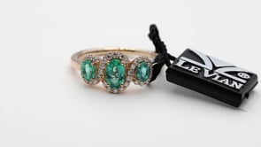 Le Vian 3-Stone Oval Costa Smeralda Emeralds & 1/5 ct. tw. Vanilla Diamond Halo Ring in 14K Strawberry Gold front view