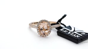 Le Vian Oval Peach Morganite & 1/3 ct. tw. Vanilla Diamond Halo Ring in 14K Strawberry Gold front view