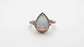 Le Vian Pear Neopolitan Opal & 1/2 ct. tw. Nude Diamond Halo Ring in 14K Strawberry Gold close-up detail