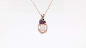 Le Vian Chocolatier Oval Neopolitan Opal, Raspberry Rhodolite Garnet & 1/8 ct. tw. Chocolate & Vanilla Diamond front view