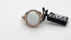 Le Vian Chocolatier Oval Neopolitan Opal & 5/8 ct. tw. Vanilla & Chocolate Diamond Halo Ring in 14K Strawberry front view