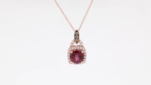 Le Vian Chocolatier Raspberry Rhodolite Garnet & 1/4 ct. tw. Chocolate & Vanilla Diamond Halo Pendant in 14K front view