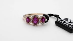 Le Vian 3-Stone Oval Passion Ruby & 1/5 ct. tw. Vanilla Diamond Halo Ring in 14K Strawberry Gold front view