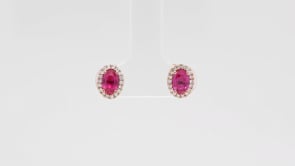 Le Vian Oval Passion Ruby & 1/8 ct. tw. Vanilla Diamond Halo Earrings in 14K Strawberry Gold front view