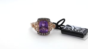 Le Vian Chocolatier Cushion Grape Amethyst & 1/4 ct. tw. Chocolate & Vanilla Diamond Trefoil Ring in 14K front view