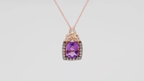 Le Vian Chocolatier Cushion Grape Amethyst & 1/4 ct. tw. Chocolate & Vanilla Diamond Trefoil Pendant in 14K front view
