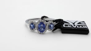 Le Vian 3-Stone Oval Blueberry Sapphire & 1/5 ct. tw. Vanilla Diamond Halo Ring in 14K Vanilla Gold front view
