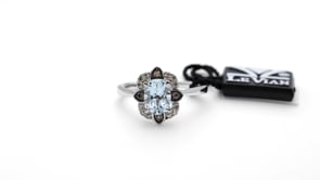 Le Vian Creme Brulee Oval Sea Blue Aquamarine & 1/6 ct. tw. Nude & Chocolate Diamond Floral Halo Ring in 14K front view