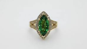 Marquise Tsavorite & 1/2 ct. tw. Diamond Halo Ring in 18K Yellow Gold close-up detail