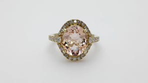 Oval Morganite & 5/8 ct. tw. Diamond Halo Ring in 18K Yellow Gold side profile