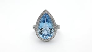 Pear Aquamarine & 1/2 ct. tw. Diamond Halo Ring in 18K White Gold close-up detail