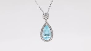 Pear Paraiba Blue Tourmaline & 1/2 ct. tw. Diamond Pendant in 18K White Gold front view