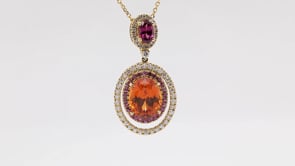 Oval Spessartite, Purple Garnet & 1/3 ct. tw. Diamond Pendant in 18K Yellow Gold front view
