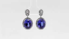 Oval Tanzanite & 3/4 ct. tw. Diamond Drop Earrings in 18K White Gold front view