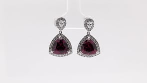 Trillion Garnet & 1 ct. tw. Diamond Drop Earrings in 18K White Gold front view