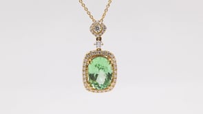 Oval Mint Green Garnet & 3/8 ct. tw. Diamond Pendant in 18K Yellow Gold front view