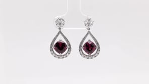 Cushion Garnet & 1/2 ct. tw. Diamond Drop Earrings in 18K White Gold front view