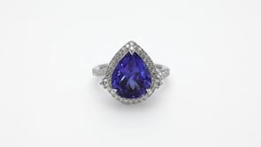 Pear Tanzanite & 3/8 ct. tw. Diamond Halo Ring in 18K White Gold close-up detail