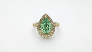 Pear Green Garnet & 3/8 ct. tw. Diamond Halo Ring in 18K Yellow Gold close-up detail