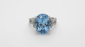 Oval Aquamarine & 3/8 ct. tw. Diamond Ring in 18K White Gold close-up detail
