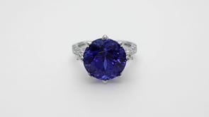 Round Tanzanite & 1/2 ct. tw. Diamond Ring in 18K White Gold close-up detail