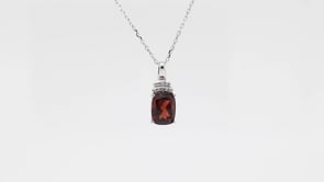 Cushion Garnet & Diamond Accent Pendant in 10K White Gold front view