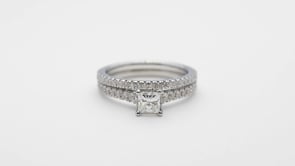 Noventa 1 ct. tw. Princess Cut Diamond Hidden Halo Wedding Set in 14K White Gold side profile
