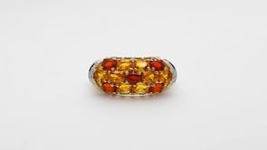 Fire Opal & 1/10 ct. tw. Diamond Fashion Ring in 14K Yellow Gold close-up detail