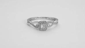Infinite Love 1/4 ct. tw. Baguette Cluster Halo Twist Band Promise Ring in 10K White Gold side profile