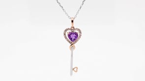 Infinite Love Heart Amethyst & 1/8 ct. tw. Diamond Key Pendant in Sterling Silver & 10K Pink Gold front view