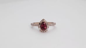 Pear Rhodolite Garnet & 1/3 ct. tw. Diamond Halo Ring in 10K Pink Gold close-up detail