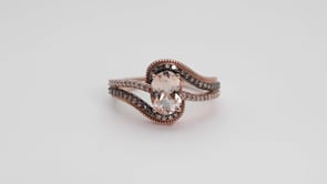 Oval Morganite & 1/4 ct. tw. Mocha Diamond Bypass Ring in 10K Pink Gold close-up detail