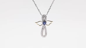 Infinite Love Heart Sapphire & 1/7 ct. tw. Infinity Angel Pendant in Sterling Silver & 10K Yellow Gold front view